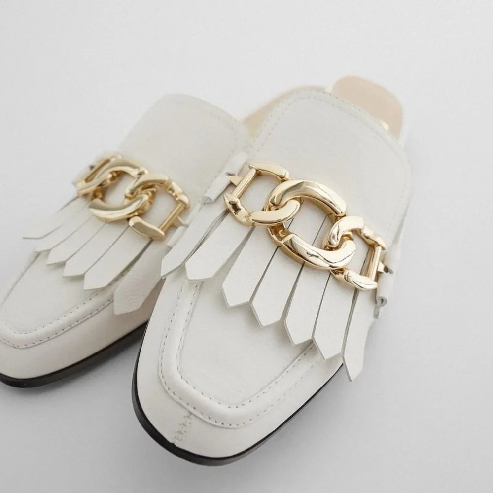 Zara White Fringe Loafers - Picture 1 of 7